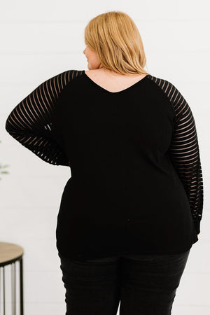 Plus Size Sheer Striped Sleeve Women Top - MXSTUDIO.COM