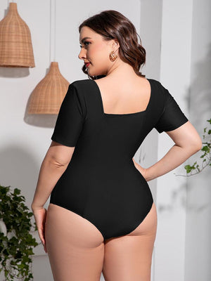 Plus Size Short Sleeve Scoop Neck One Piece Swimsuit - MXSTUDIO.COM