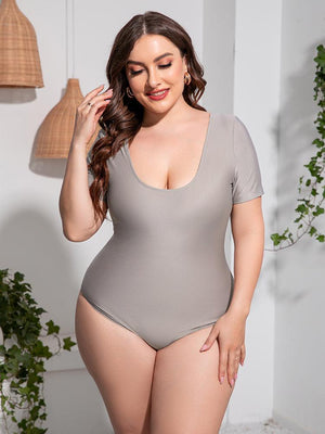 Plus Size Short Sleeve Scoop Neck One Piece Swimsuit - MXSTUDIO.COM