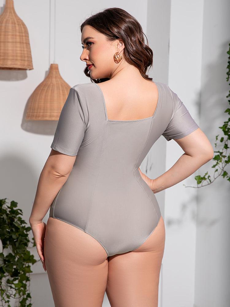 Plus Size Short Sleeve Scoop Neck One Piece Swimsuit - MXSTUDIO.COM