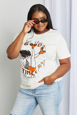 Plus Size Short Sleeve White Cotton Graphic Tee - MXSTUDIO.COM