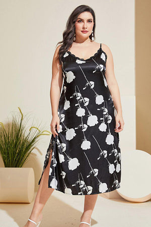 Plus Size Soothing Floral Lace Night Dress - MXSTUDIO.COM