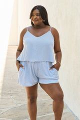 Plus Size Spaghetti Strap Blue Striped Romper - MXSTUDIO.COM