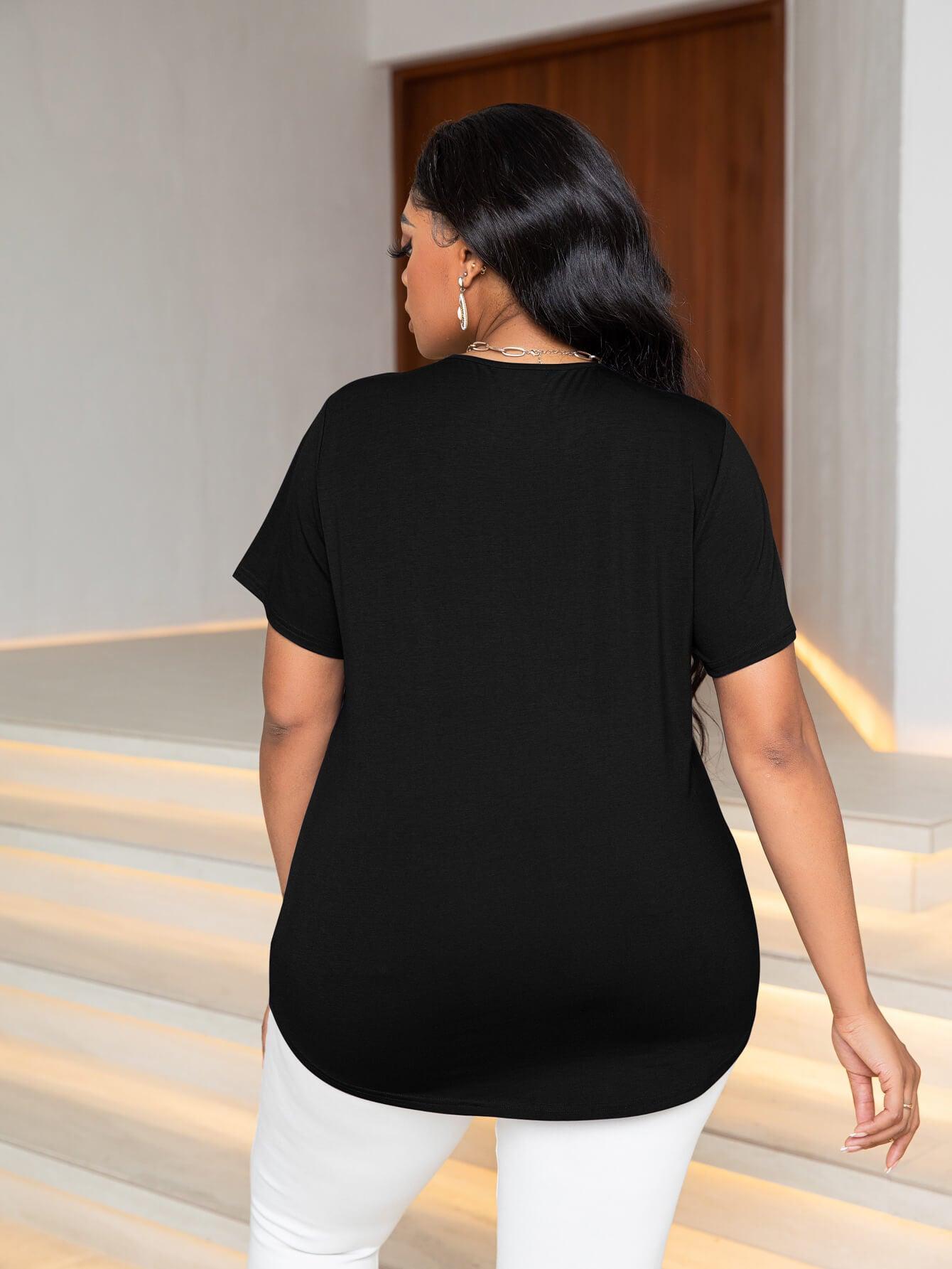 Plus Size Sparkling V-Neck Tee - MXSTUDIO.COM