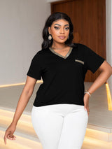 Plus Size Sparkling V-Neck Tee - MXSTUDIO.COM