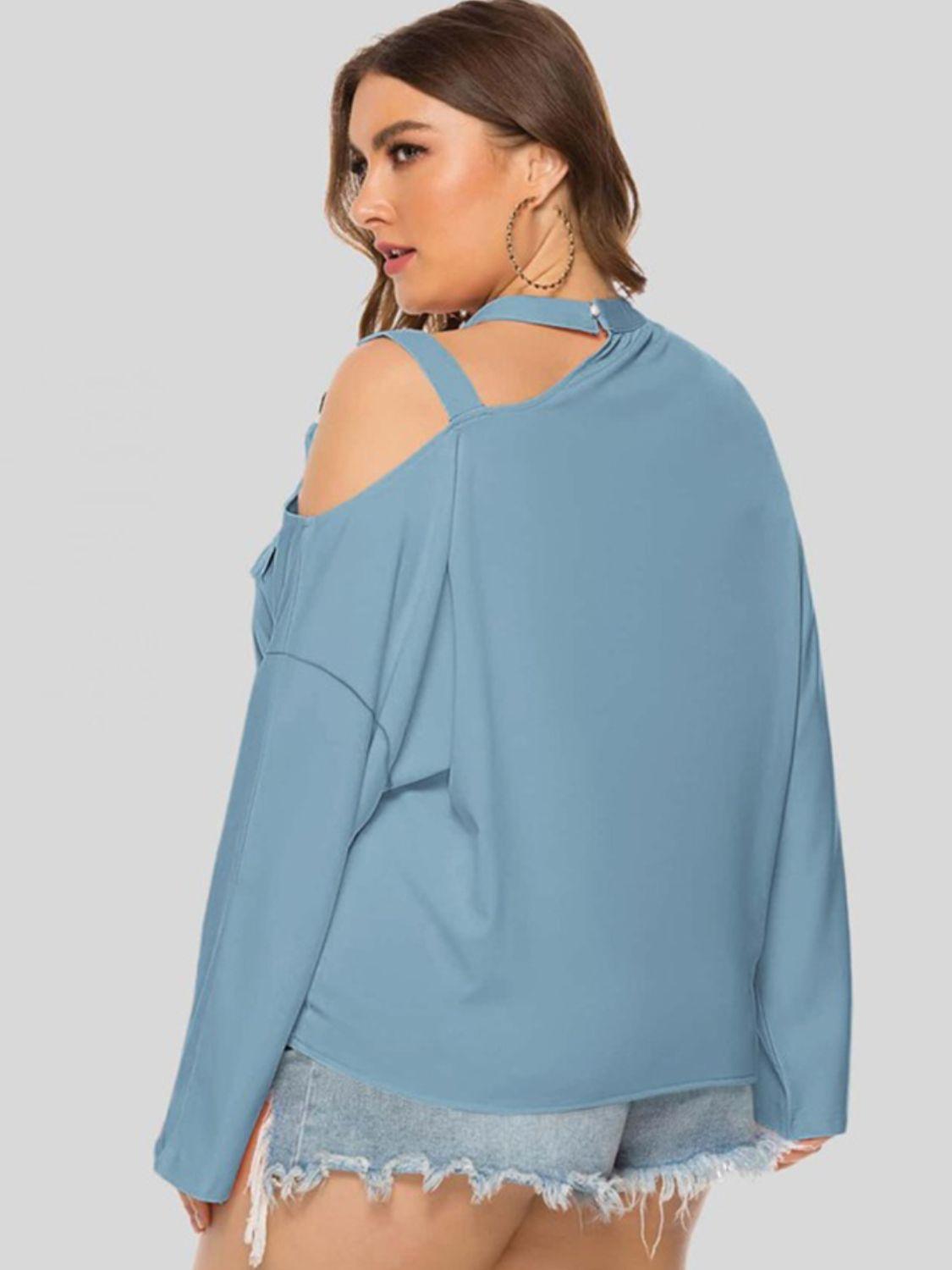 Plus Size Stylish Tie Front Cutout Shoulder Top - MXSTUDIO.COM