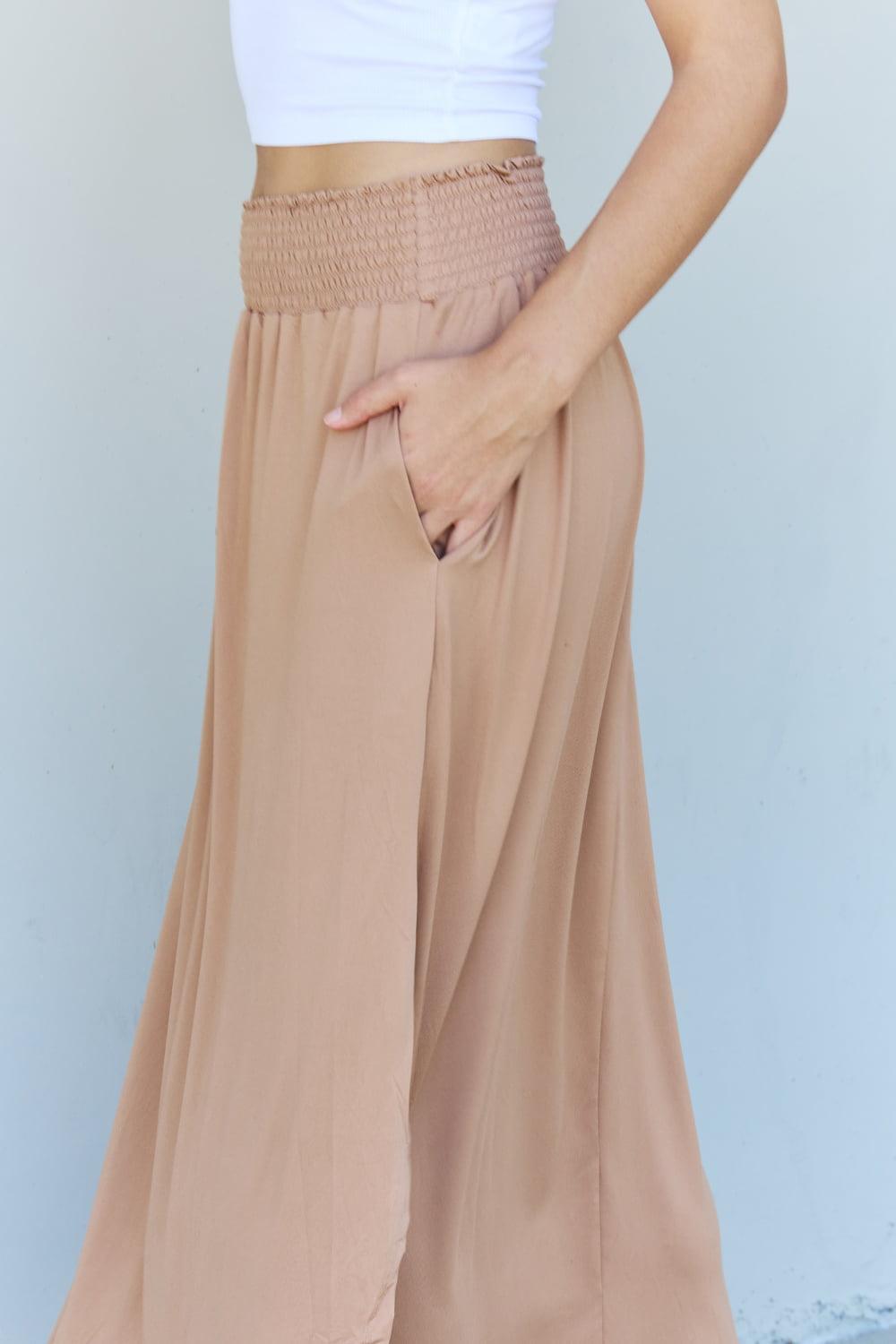 Plus Size Tan High Waisted Maxi With Slits - MXSTUDIO.COM