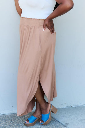 Plus Size Tan High Waisted Maxi With Slits - MXSTUDIO.COM