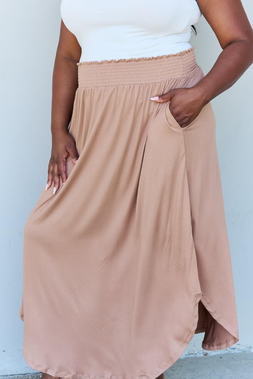 Plus Size Tan High Waisted Maxi With Slits - MXSTUDIO.COM