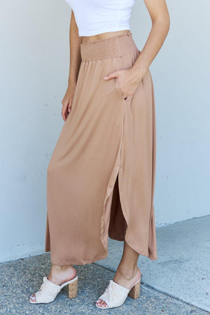 Plus Size Tan High Waisted Maxi With Slits - MXSTUDIO.COM