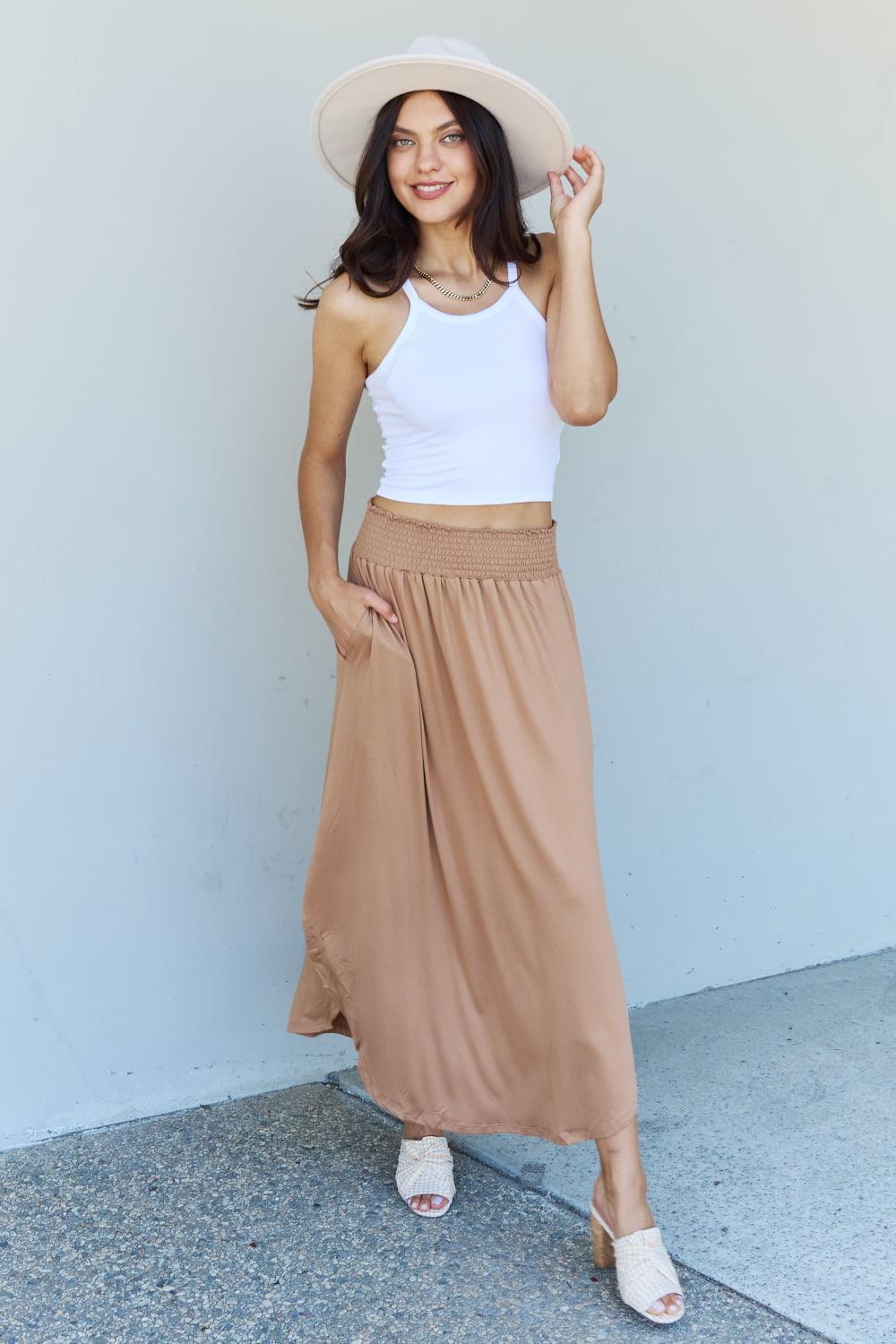 Plus Size Tan High Waisted Maxi With Slits - MXSTUDIO.COM