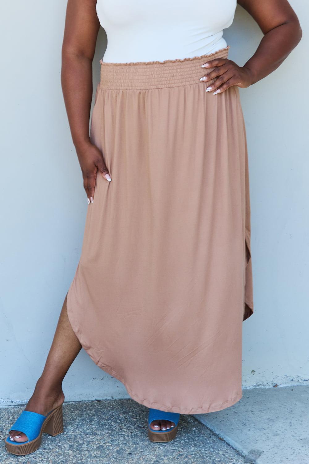 Plus Size Tan High Waisted Maxi With Slits - MXSTUDIO.COM