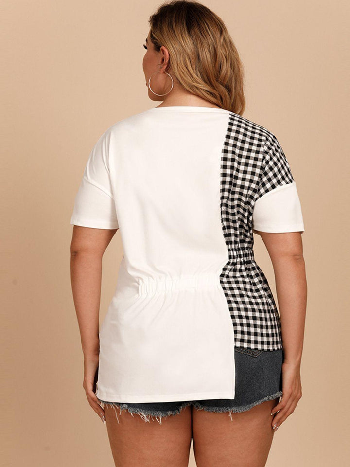 Plus Size Two-Tone Asymmetrical T-Shirt - MXSTUDIO.COM
