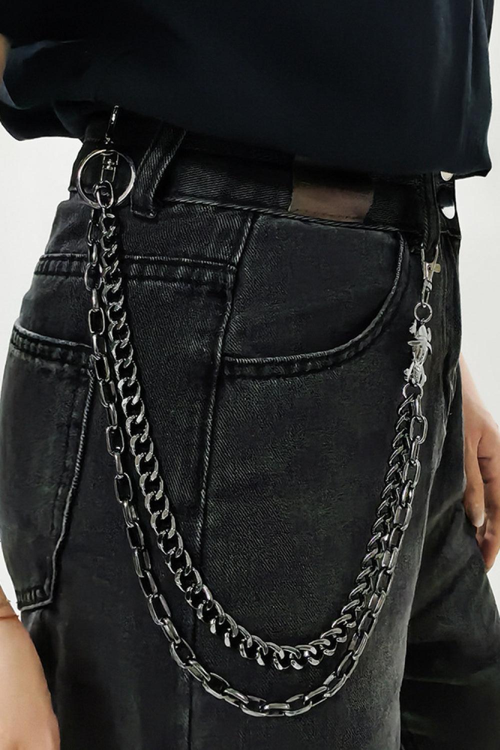 Polished Black Double Layered Chain Belt - MXSTUDIO.COM