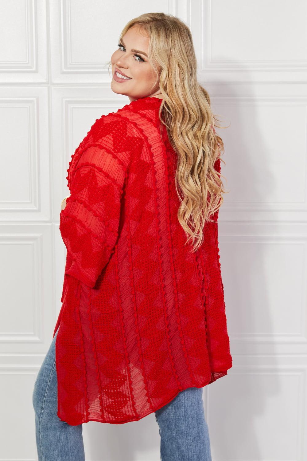 Pom-Pom Asymmetrical Poncho Red Cardigan - MXSTUDIO.COM