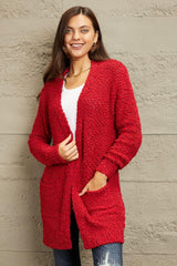 Popcorn Knit Red Plus Size Open Front Cardigan - MXSTUDIO.COM