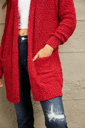 Popcorn Knit Red Plus Size Open Front Cardigan - MXSTUDIO.COM