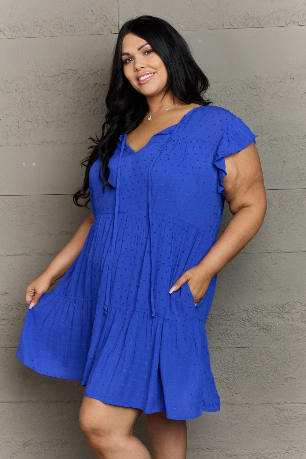 Practical Choice Blue Mini Plus Size Short Sleeve Dress - MXSTUDIO.COM