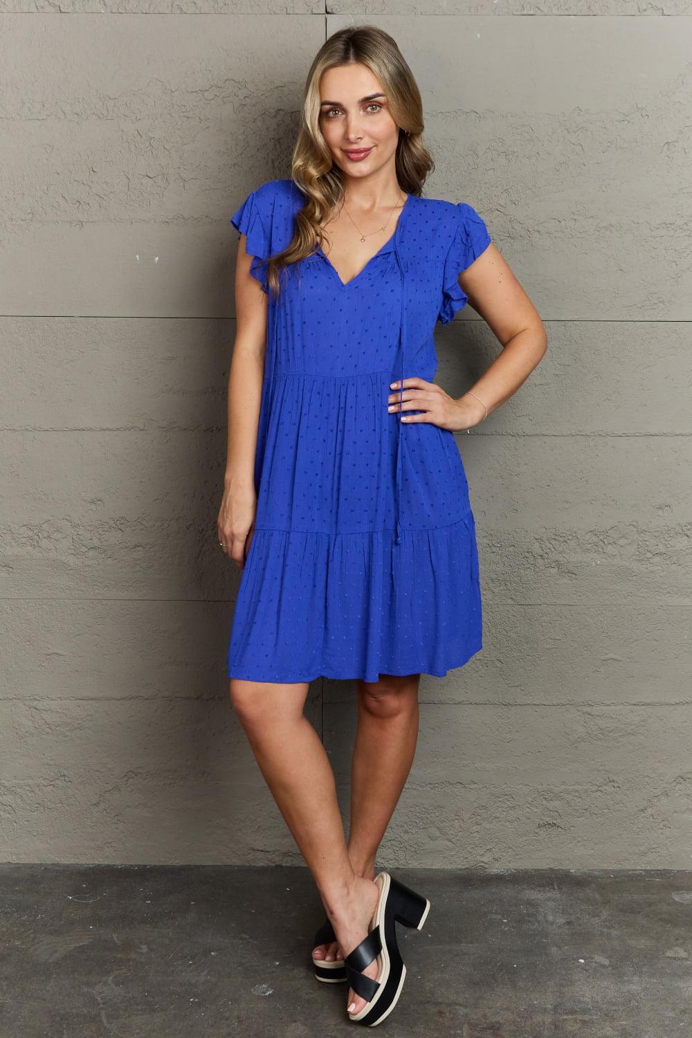 Practical Choice Blue Mini Plus Size Short Sleeve Dress - MXSTUDIO.COM