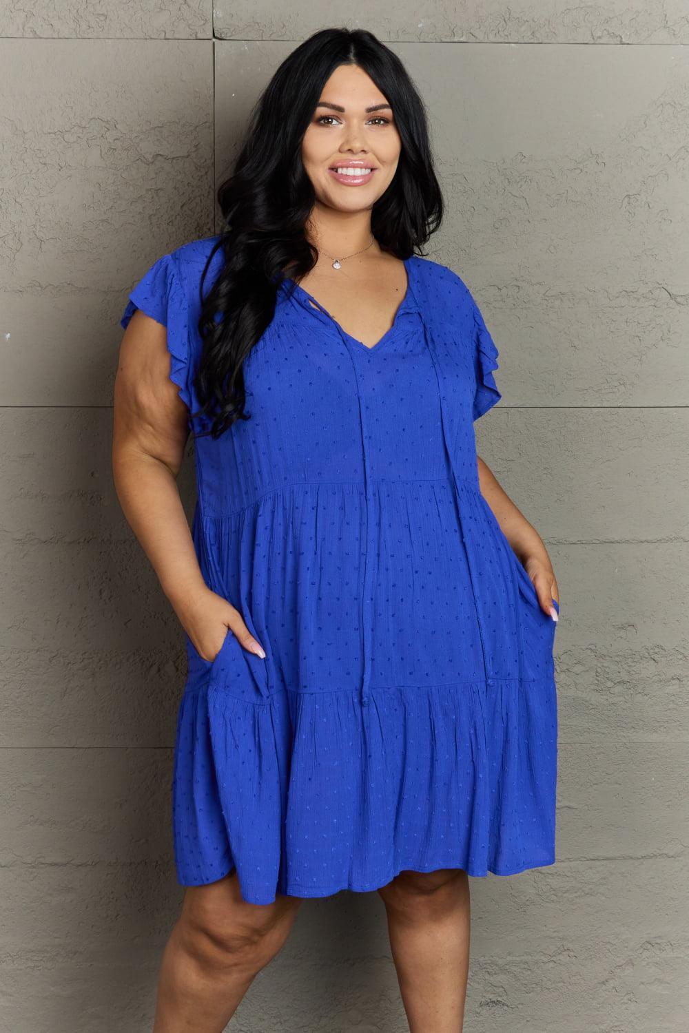 Practical Choice Blue Mini Plus Size Short Sleeve Dress - MXSTUDIO.COM