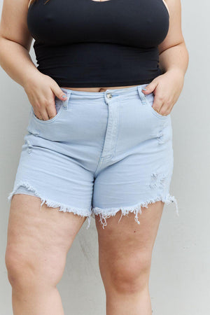 Practical Plus Size Distressed Denim Shorts - MXSTUDIO.COM