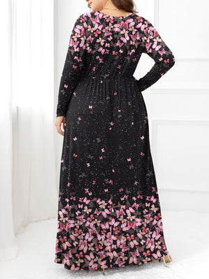 Practical Side Pockets Plus Size Long Sleeve Maxi Dress - MXSTUDIO.COM