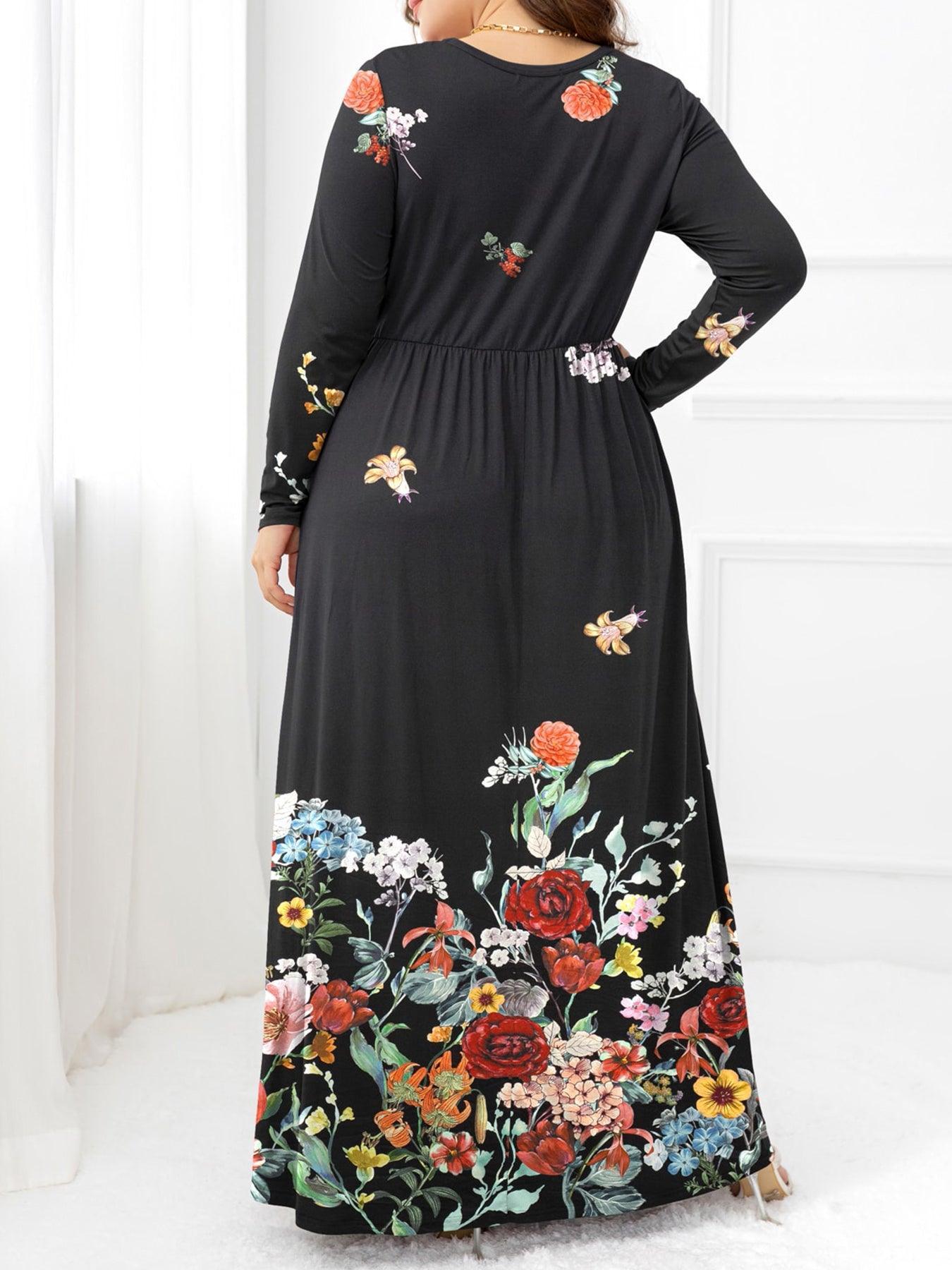 Practical Side Pockets Plus Size Long Sleeve Maxi Dress - MXSTUDIO.COM