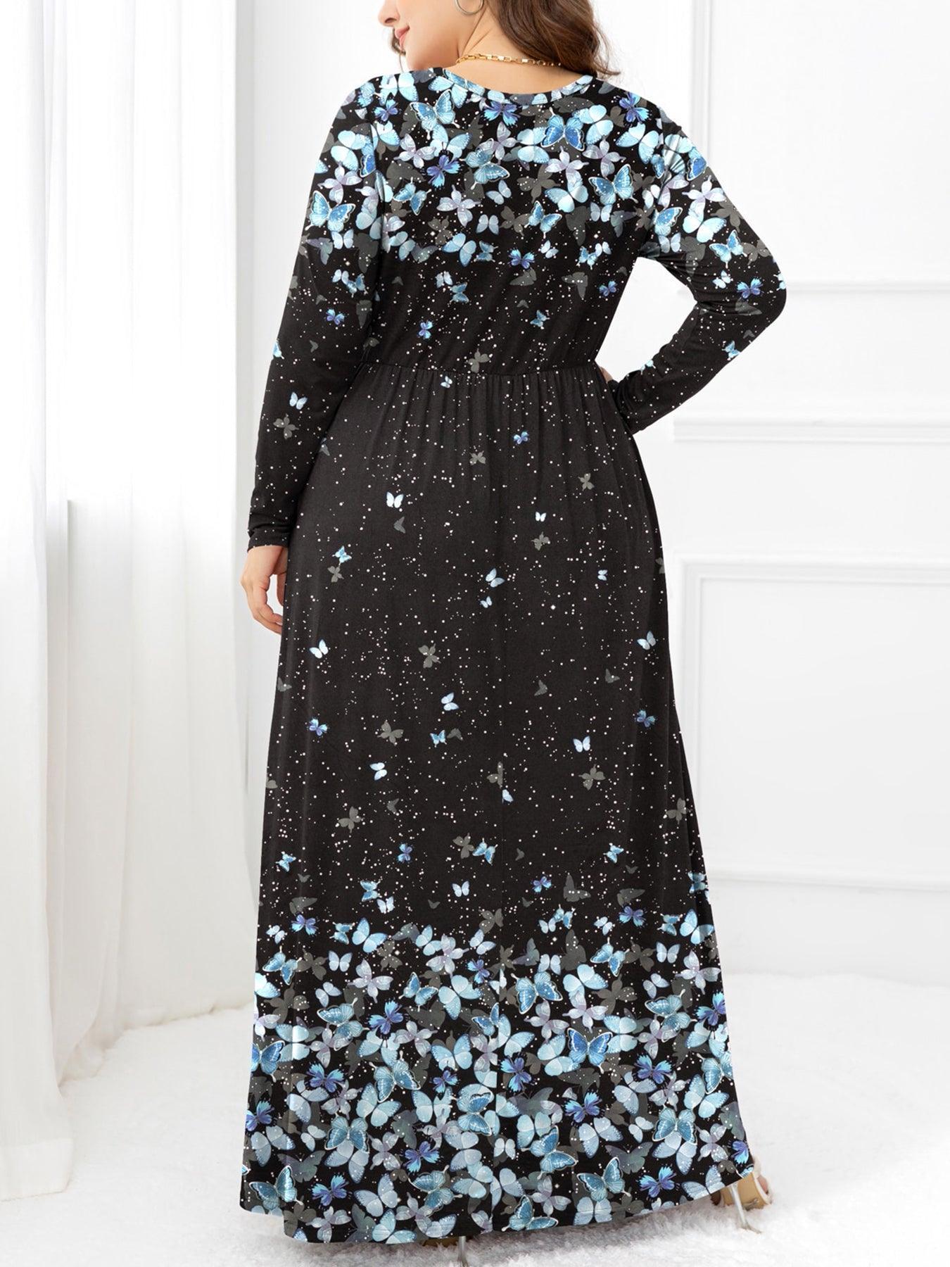 Practical Side Pockets Plus Size Long Sleeve Maxi Dress - MXSTUDIO.COM