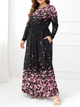 Practical Side Pockets Plus Size Long Sleeve Maxi Dress - MXSTUDIO.COM