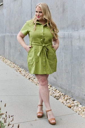 Pretty Short Sleeve Plus Size Button Front Dress - MXSTUDIO.COM