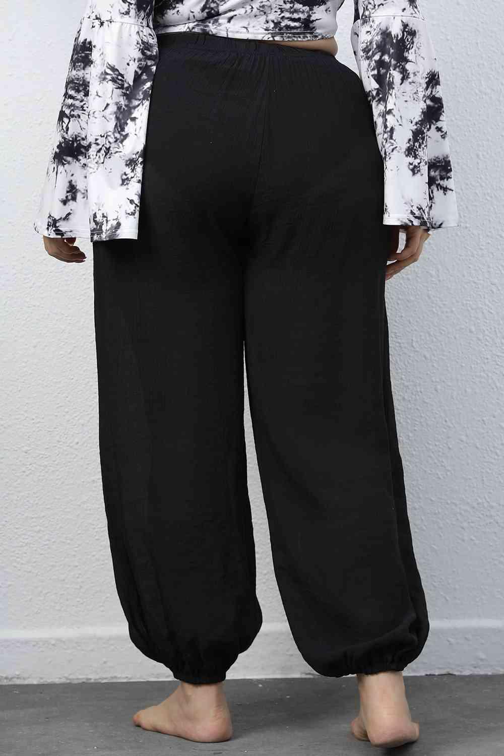 Primed Plus Size Women Black Drawstring Jogger Pants - MXSTUDIO.COM