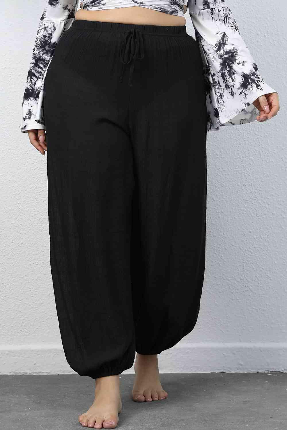 Primed Plus Size Women Black Drawstring Jogger Pants - MXSTUDIO.COM