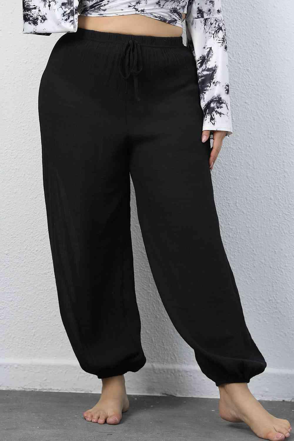 Primed Plus Size Women Black Drawstring Jogger Pants - MXSTUDIO.COM