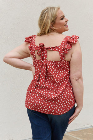 Printed Woven Brick Red Plus Size Square Neck Top - MXSTUDIO.COM