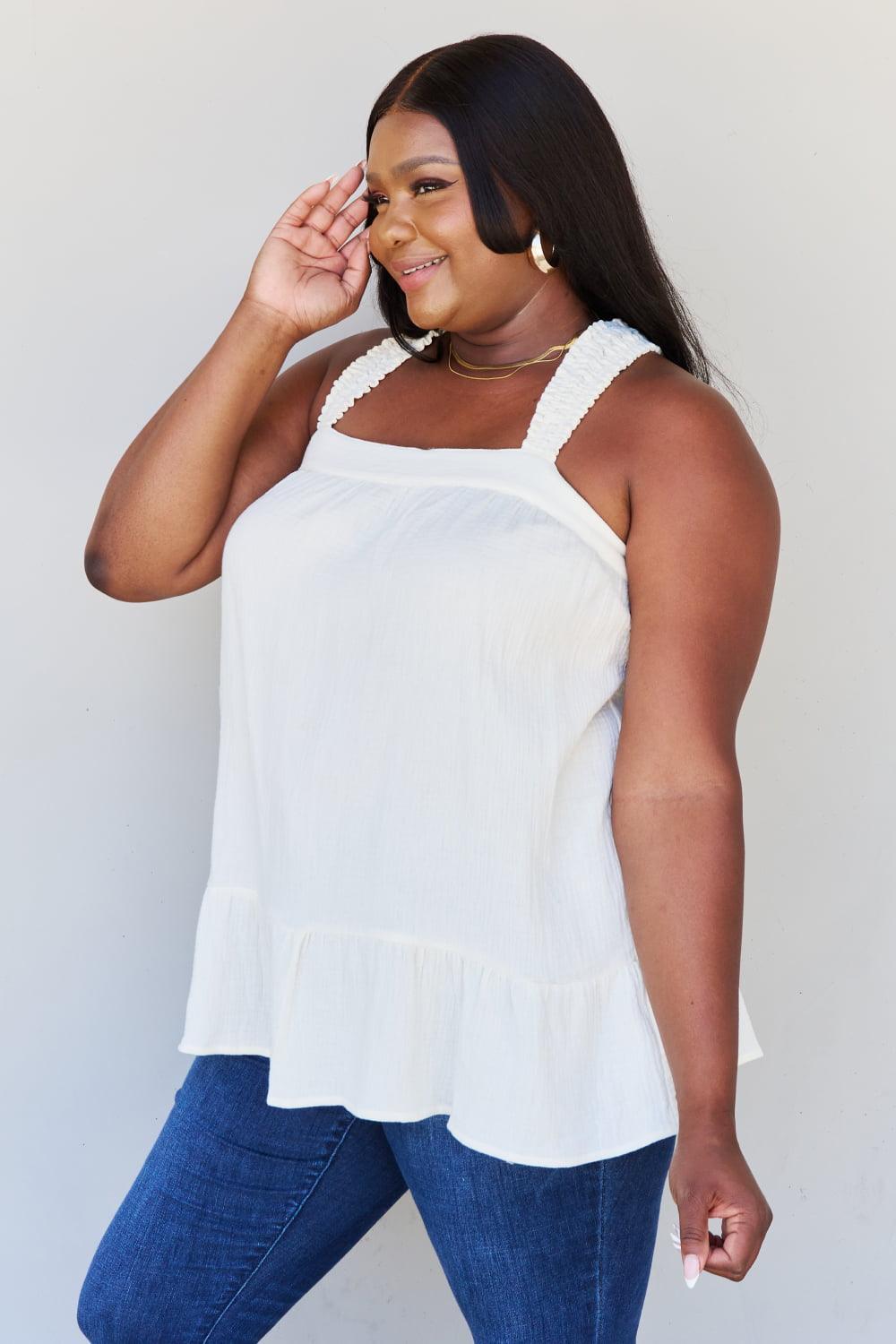 Purity And Grace Sleeveless Plus Size White Tunic Top - MXSTUDIO.COM