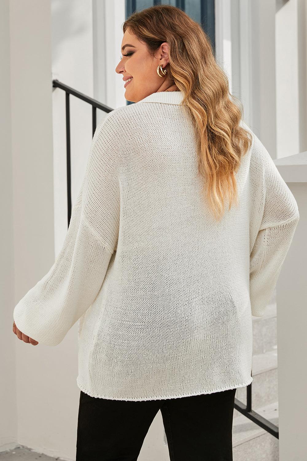 Quarter-Button Ivory Plus Size Womens Sweater - MXSTUDIO.COM