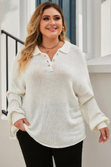 Quarter-Button Ivory Plus Size Womens Sweater - MXSTUDIO.COM