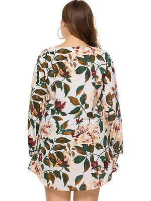 Radiant Long Sleeve Plus Size Floral Mini Dress - MXSTUDIO.COM