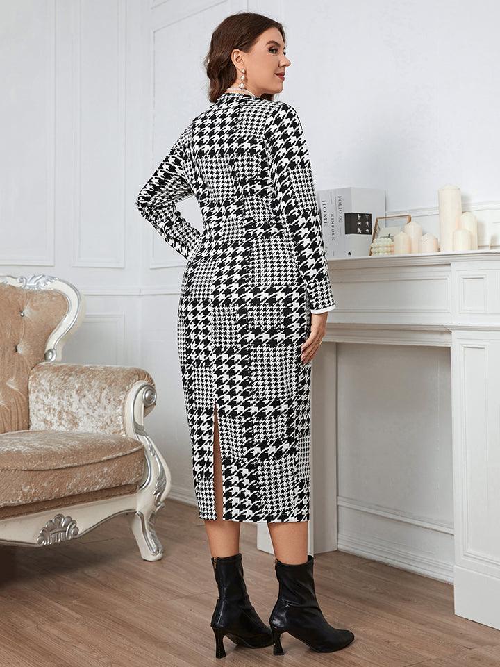 Radiate Confidence Plus Size Houndstooth Dress - MXSTUDIO.COM