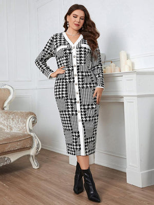 Radiate Confidence Plus Size Houndstooth Dress - MXSTUDIO.COM