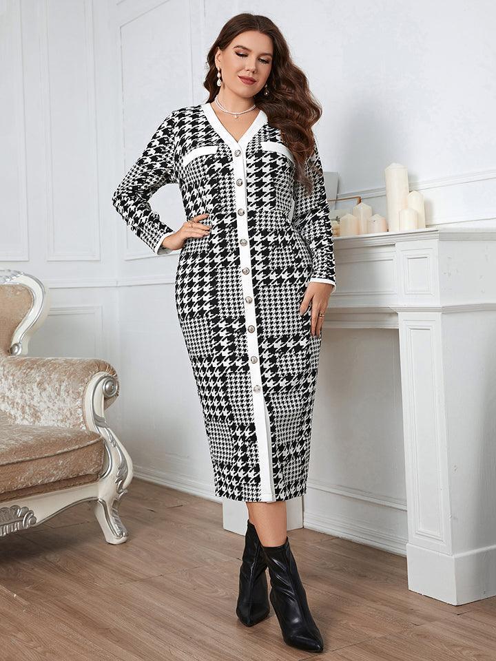 Radiate Confidence Plus Size Houndstooth Dress - MXSTUDIO.COM