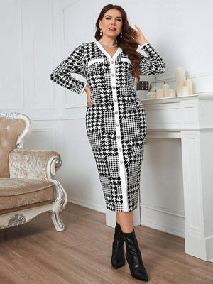 Radiate Confidence Plus Size Houndstooth Dress - MXSTUDIO.COM