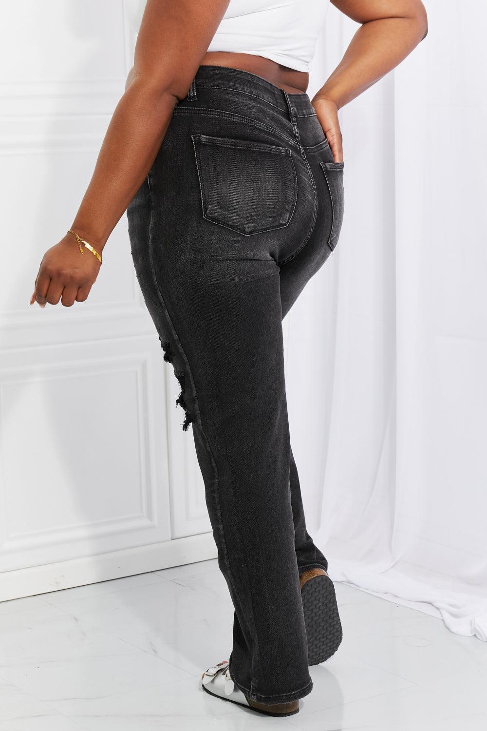 Rebel Girl Mid Rise Plus Size Black Distressed Jeans - MXSTUDIO.COM