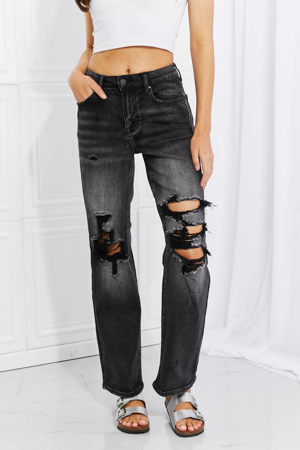 Rebel Girl Mid Rise Plus Size Black Distressed Jeans - MXSTUDIO.COM