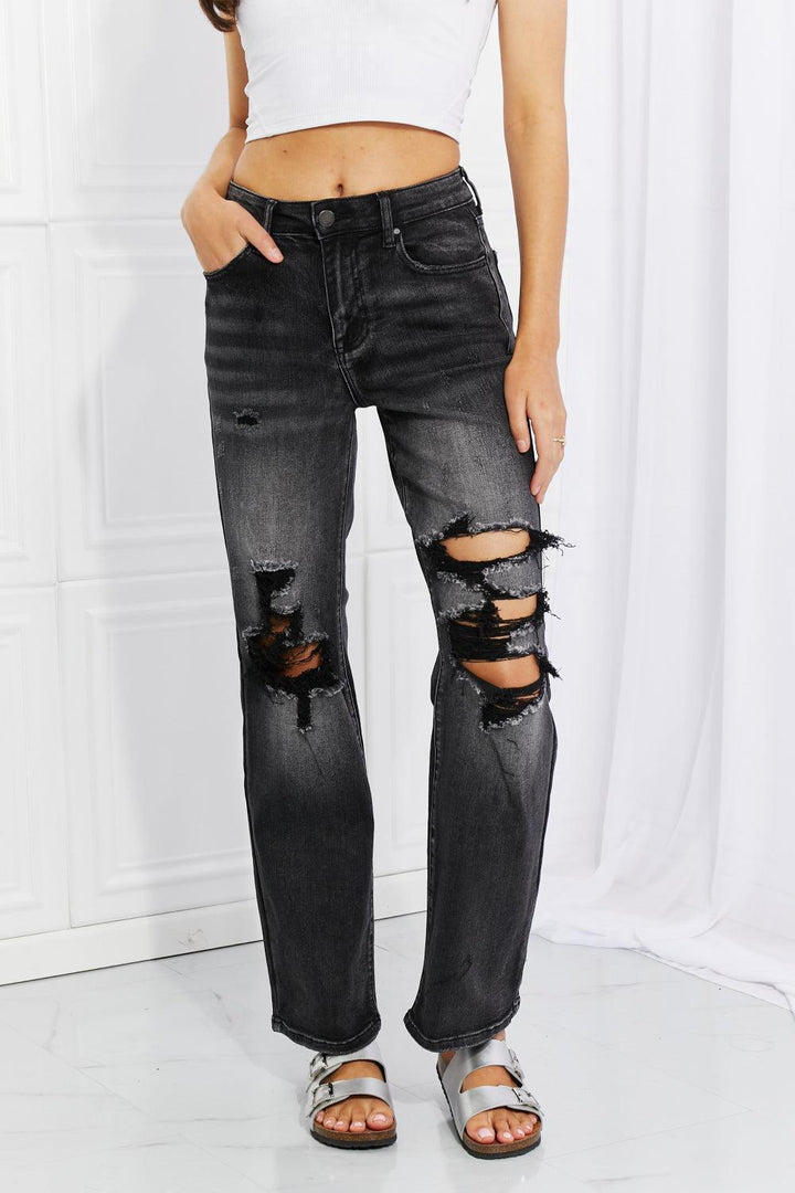 Rebel Girl Mid Rise Plus Size Black Distressed Jeans - MXSTUDIO.COM