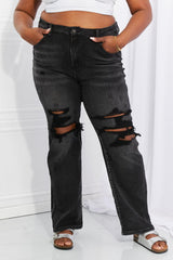 Rebel Girl Mid Rise Plus Size Black Distressed Jeans - MXSTUDIO.COM