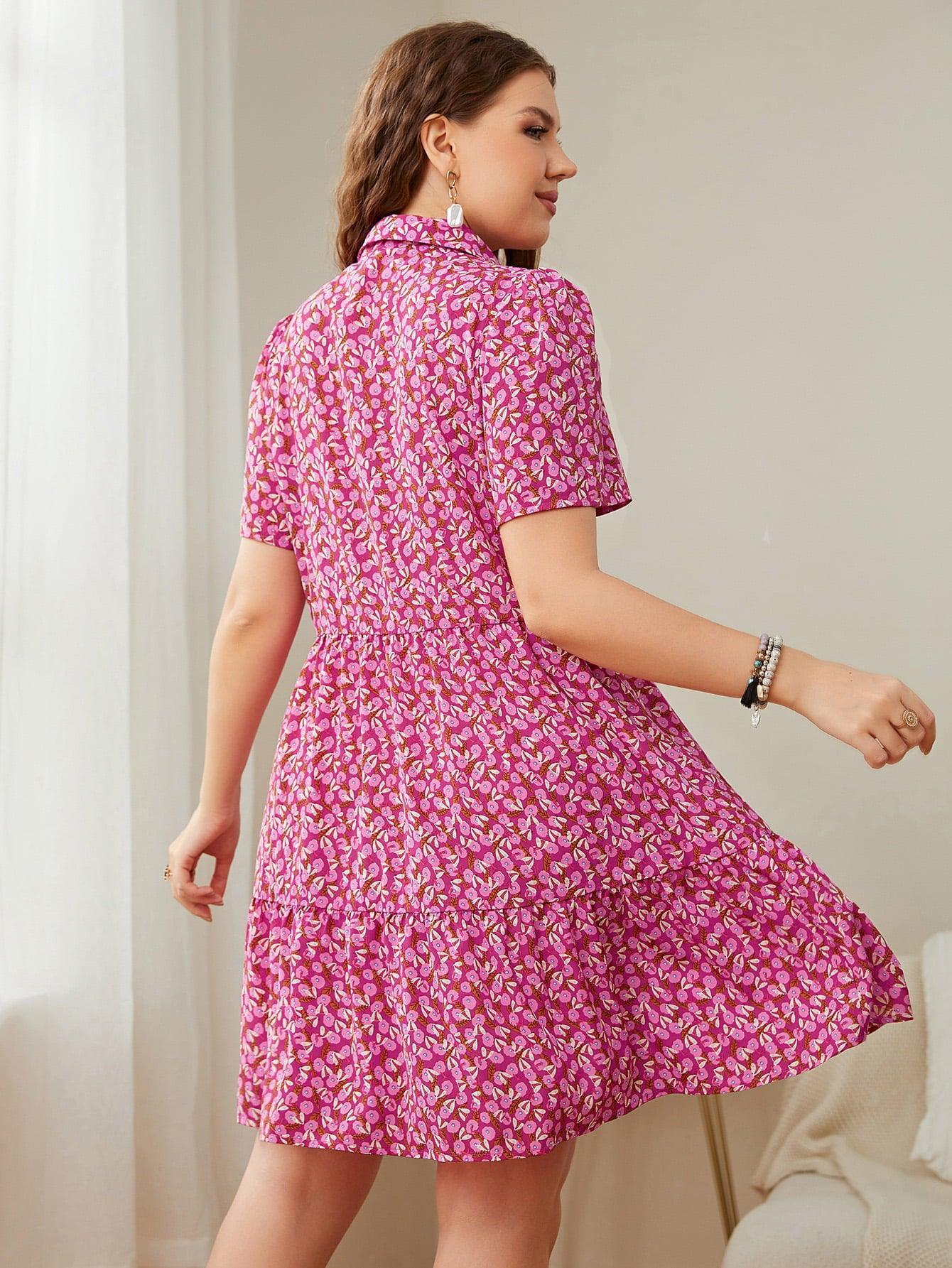 Refreshing Button Front Collared Pink Mini Dress - MXSTUDIO.COM