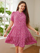 Refreshing Button Front Collared Pink Mini Dress - MXSTUDIO.COM