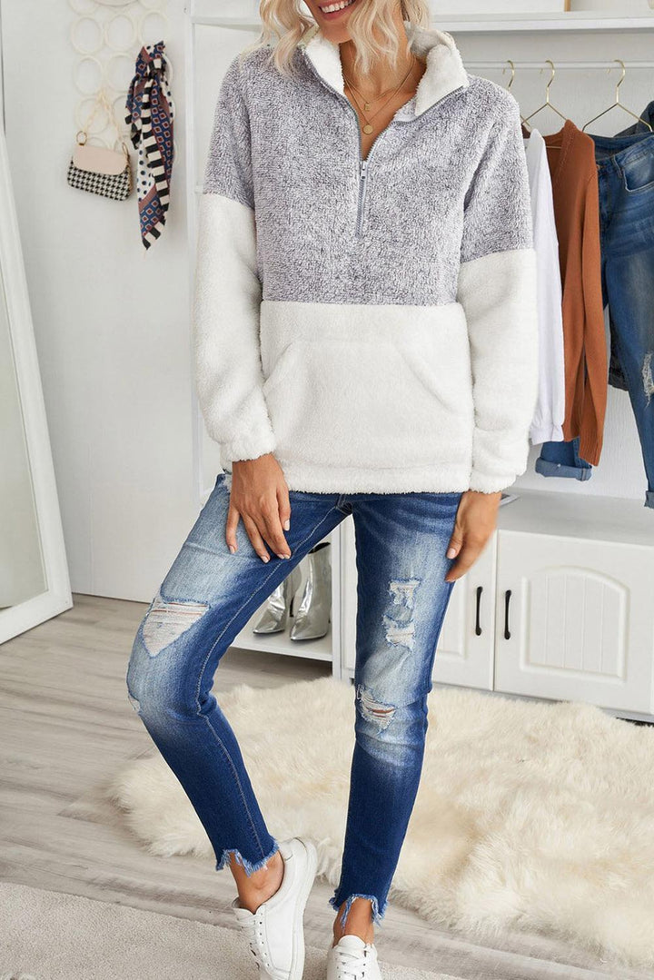 Relax Fit Plus Size Two-Tone Fleece Sweatshirt - MXSTUDIO.COM