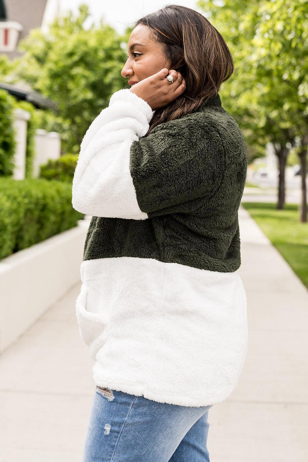 Relax Fit Plus Size Two-Tone Fleece Sweatshirt - MXSTUDIO.COM